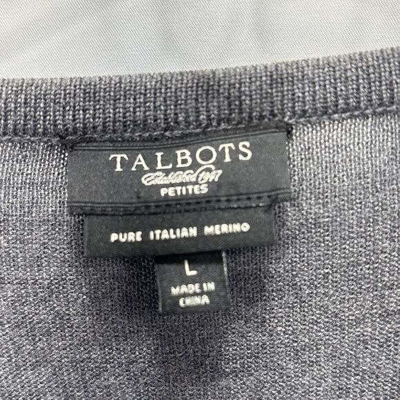 Talbots Petites Italian Merino Wool Silk Cardigan Women’s Large Paisley Gray - Picture 4 of 7